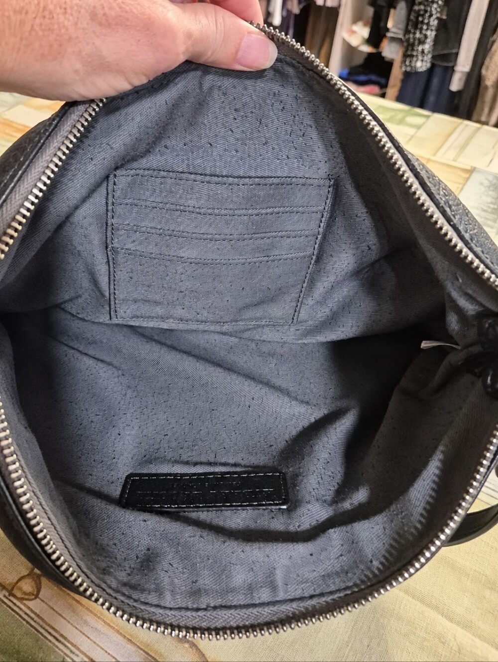 AUDREY BROOKE Metallic Gray Pebbled Leather Shoulder Bag. - Picture 6 of 7